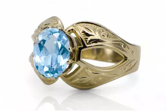 Aguamarina Oro amarillo de 14 quilates Anillo Artesanía vintage vrc135y